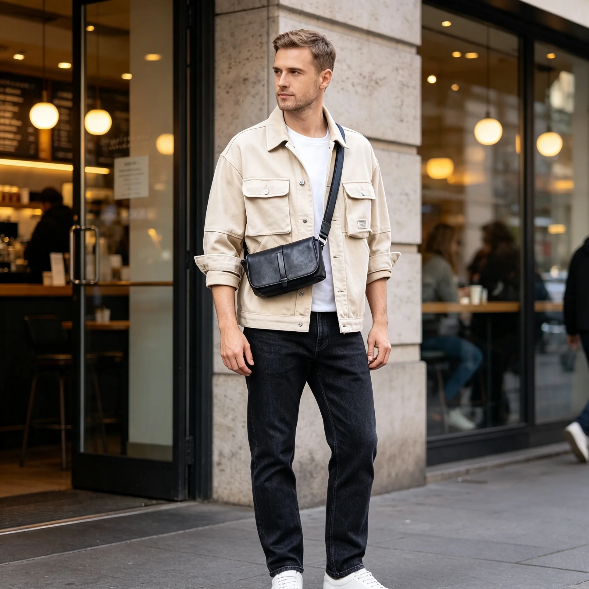 Echte Leder-Umhängetasche für Herren, Kleine Crossbody-Tasche, Schultertasche aus hochwertigem, pflanzlich gegerbtem Leder, Modischer Casual-Stil – Detail 6