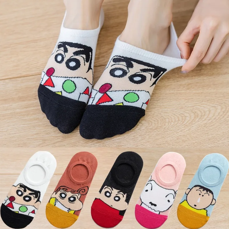 

5 pairs Crayon Shin-chan Casual invisible Boat Socks Men Cartoon Summer Sports Cotton Low Ankle Women's Socks Short Socks Gift