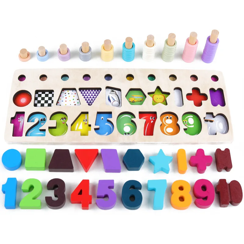 

Preschool Children Wooden Math Toy Montessori Materials Learning Count Number Matching Digital Shape Match Early Education Toy