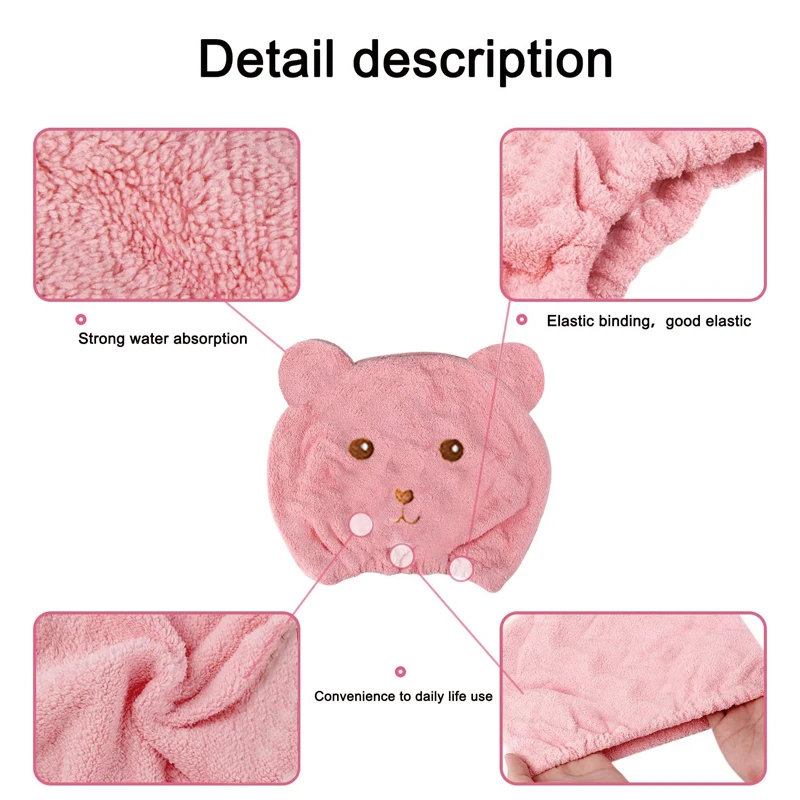 Dry Hair Cap For Women Quick-drying Absorbent Thick Microfiber Head Towel Korean Cute Bear Embroidered Shower Cap Towel