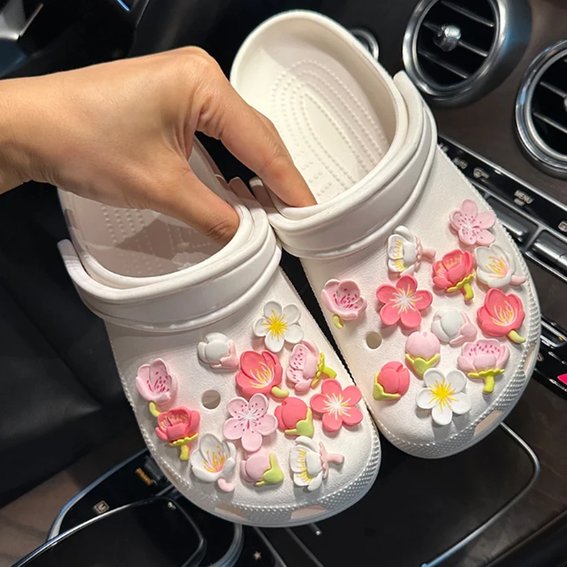 Romantische Kirschblüte Loch Schuh Charme DIY Schuhe Schnalle Dekoration Charms für Clogs Kinder Jungen Frauen Mädchen Geschenke