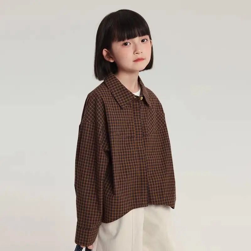Girls Plaid Cardigan Shirt 2026 Spring Fall New Kids Casual Versatile Shirt Super Beautiful Light Jacket Top