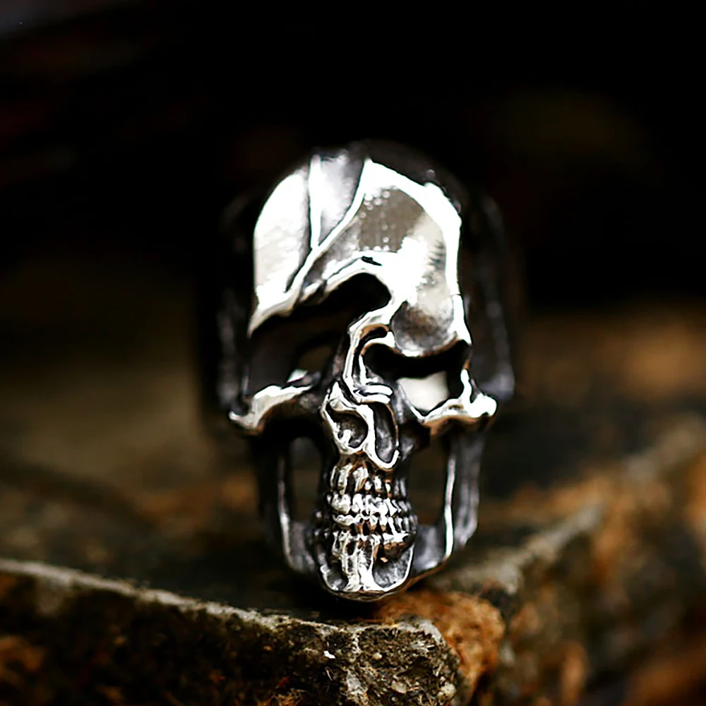 Vintage Punk Satanic Devil Skull Ring Silver Color Twisted Skull Rings for Men Boys Stainless Steel Biker Jewelry Gift Wholesale