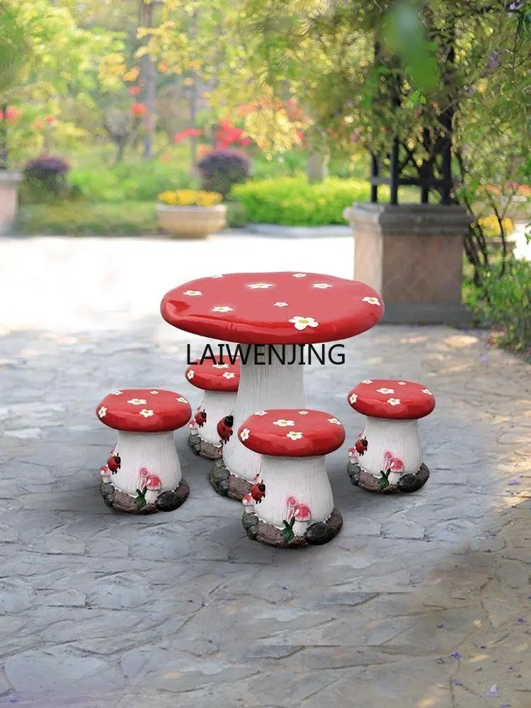 HLZ Community Garden Flower Garden Landscape Decoration Ornament Outdoor Mushroom Table Chair Seat