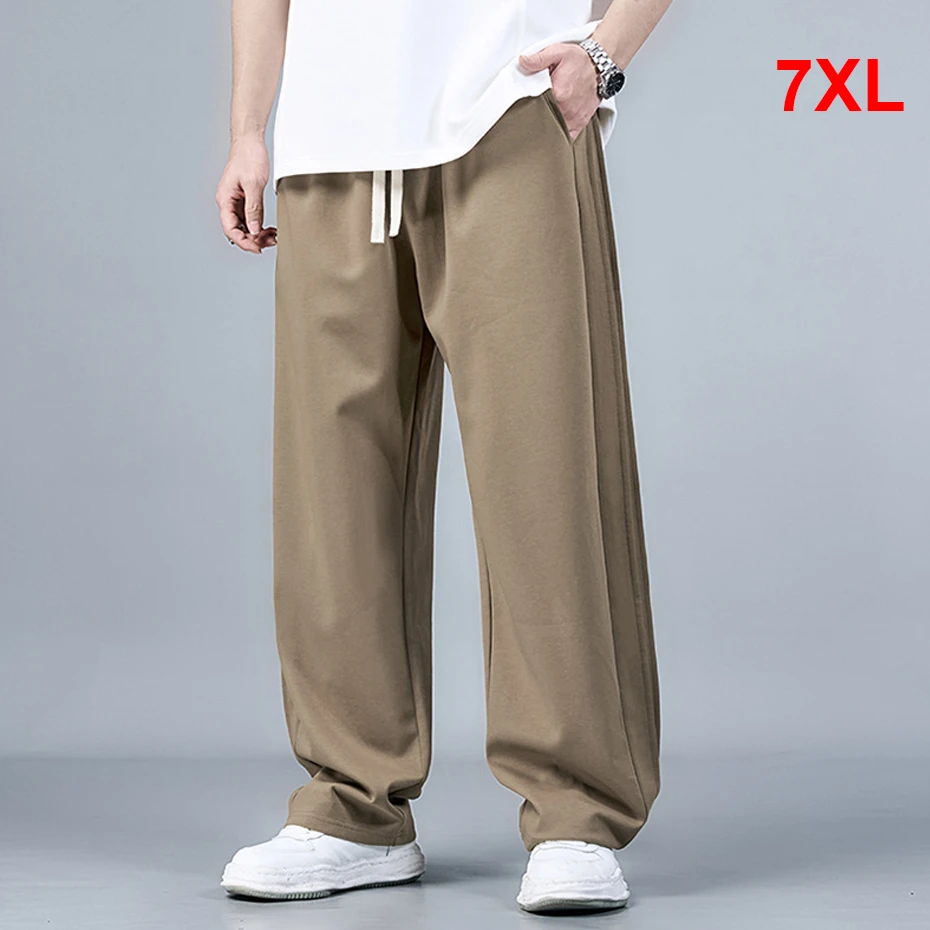 

Spring Autumn Solid Color Straight Pants Men Plus Size 7XL Pants Fashion Casual Elastic Waist Trousers Big Size 7XL