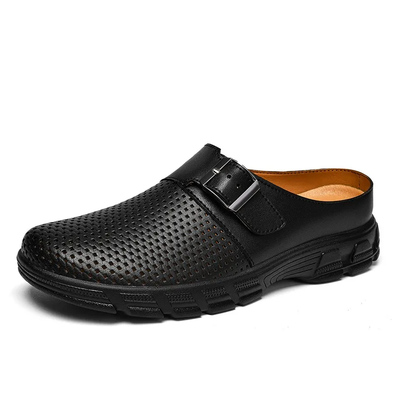 

Men's Summer 2026 New Style Slip-On Casual Half Slippers Breathable Anti-Slip Hole Hole Shoes Outdoor Wear Leather Rubber