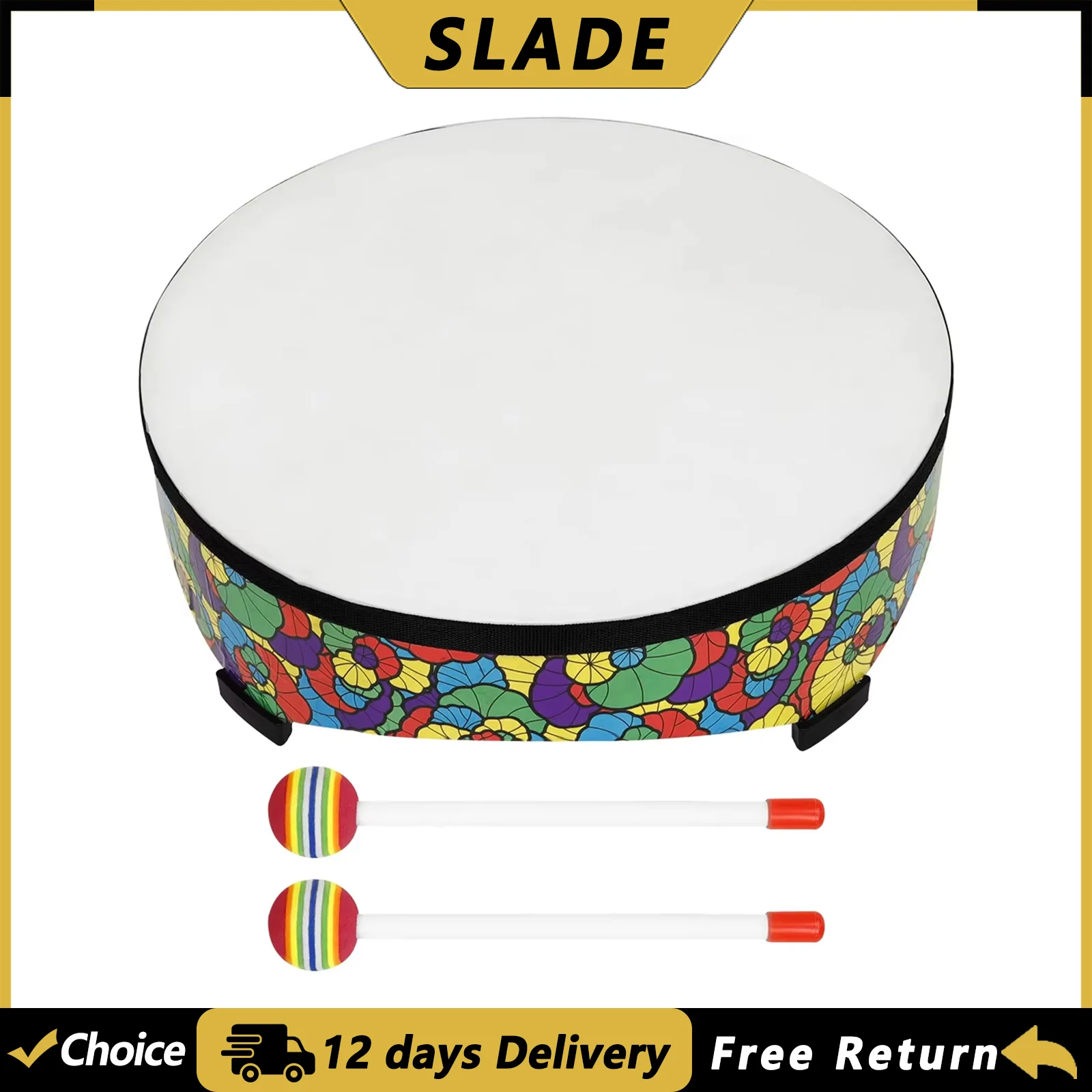SLADE SLADE Sheepskin Ground Drum 7 Inch Drumhead Floor Drum for Christmas Gift Enlightenment Percussion Instrument with 2 Drumsticks - Aliexpress Deal