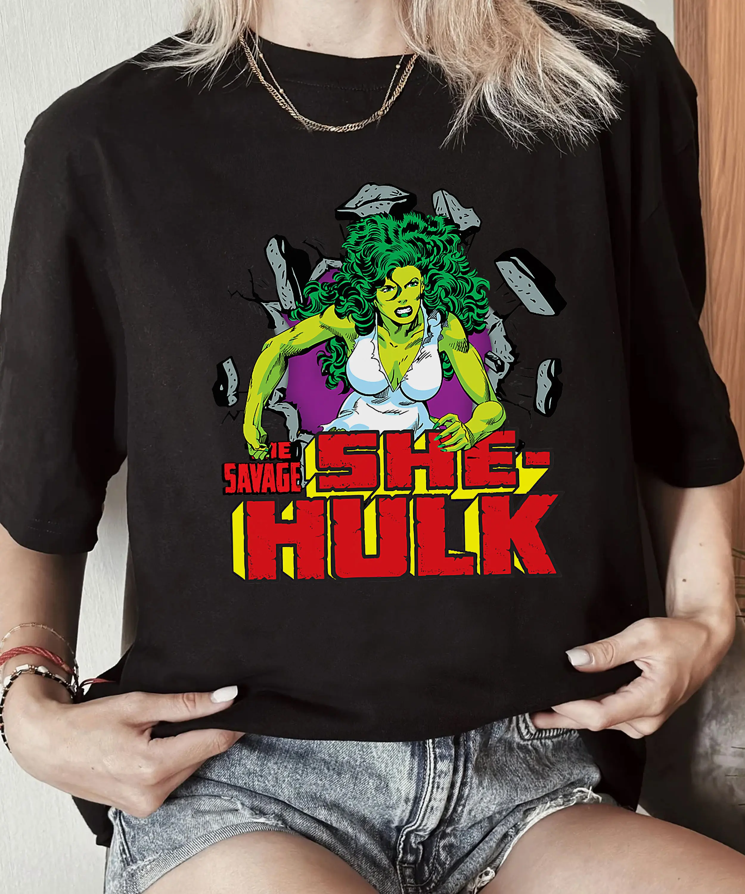 تي شيرت مارفل ذا سافاج شي هالك ريترو كوميك تي شيرت مارفل شي هالك قميص مارفل كوميك ريترو قميص ديزني لاند الأسرة مطابقة #2