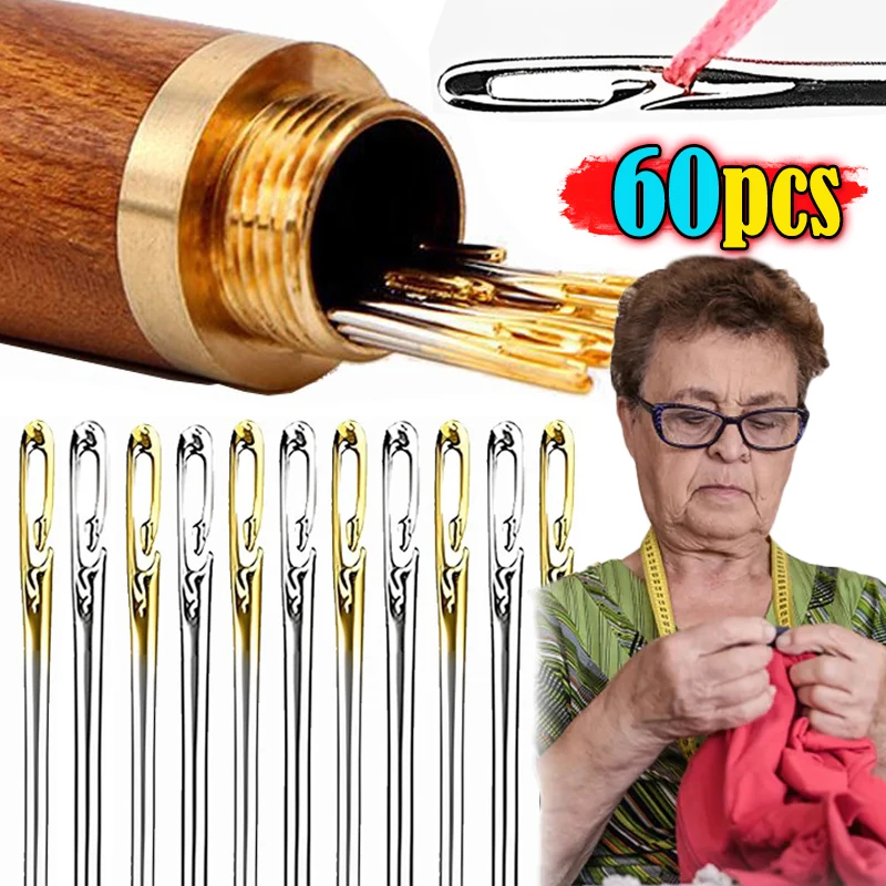 12/60pcs Blind Needles Elderly Needle-side Hole Hand Home Sewing Stainless Steel Threading Needles Diy Jewelry Apparel Sewing