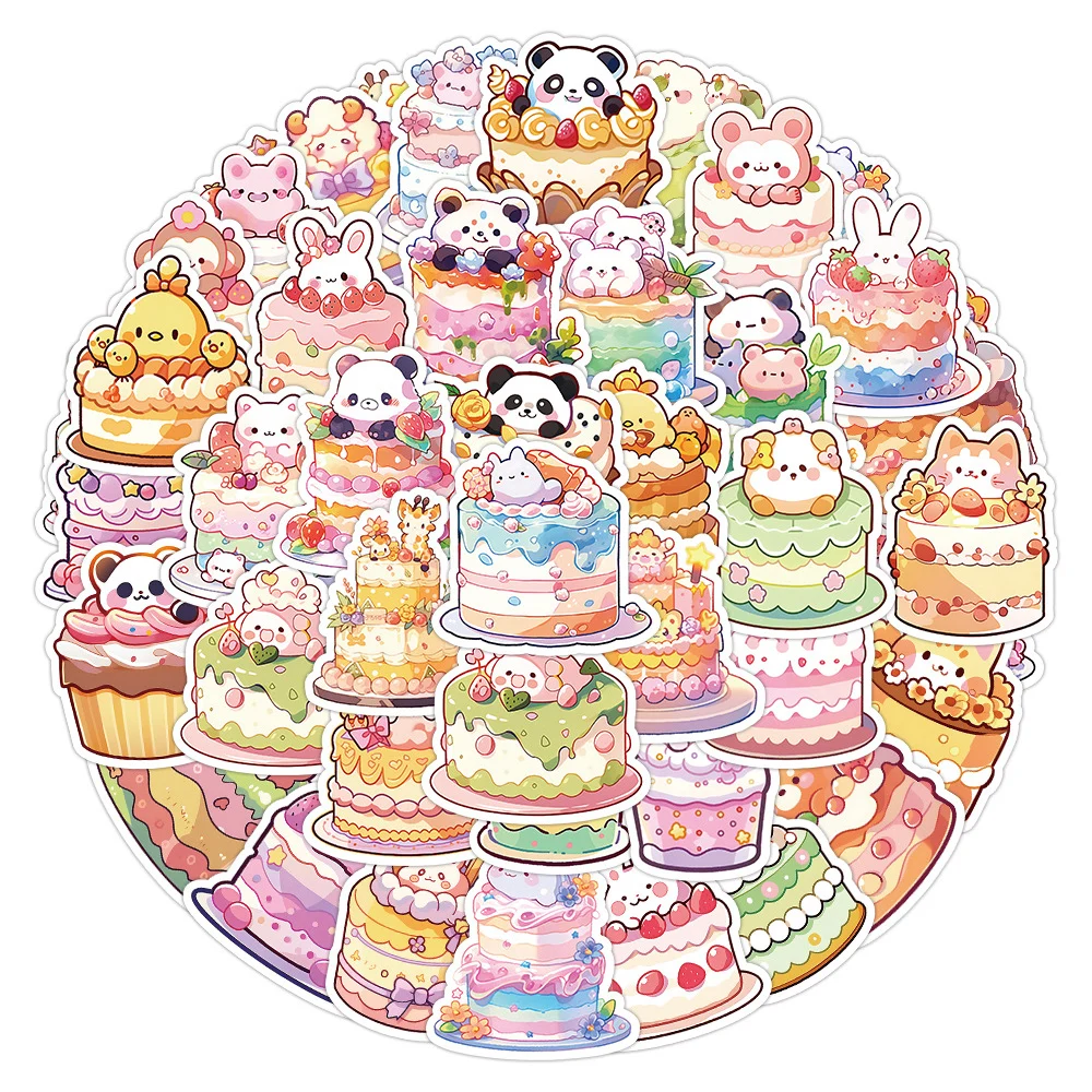 

10/30/60pcs Cute Animals Cake Dessert Cartoon Stickers Funny Kid DIY Graffiti Decals Toy Water Bottle Fridge Phone Sticker Decor