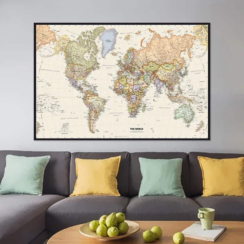 Carte du Monde Non Tissée de 225x150cm, Détaillée des Grandes Villes de chaque Pays, pour panique, l'École, la Décoration de Bureau