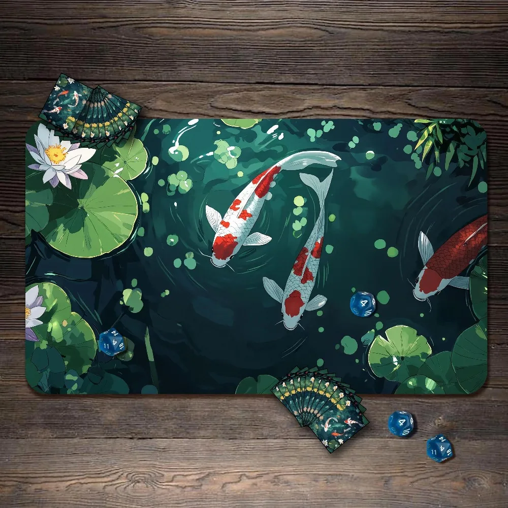 MTG Playmat, Floating Lily Koi Custom Play Mat, TCG Playmat with Zones - 24