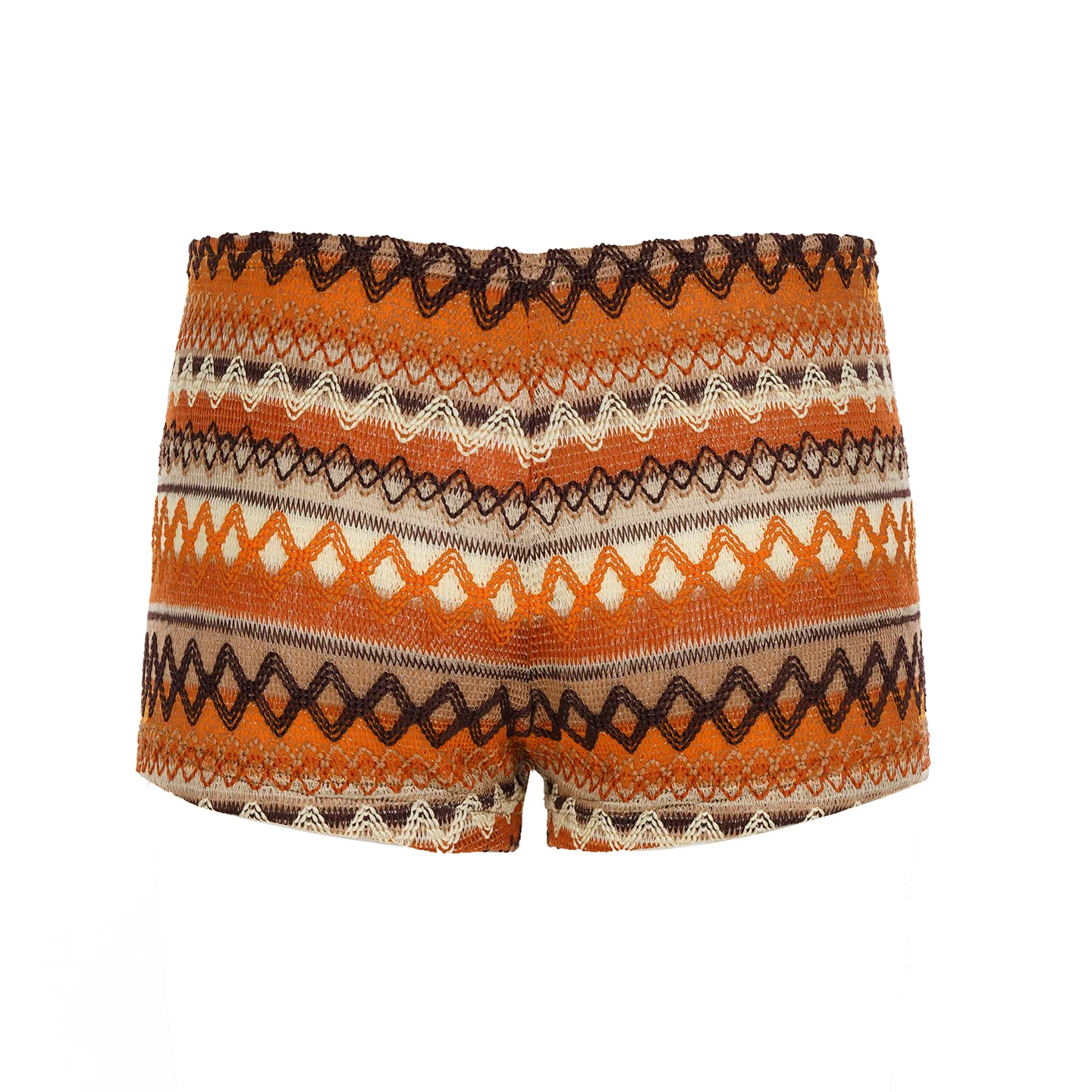 Pantaloncini lavorati a maglia a righe colorate stile vacanza bohémien Pantaloncini casual a vita bassa retrò da donna