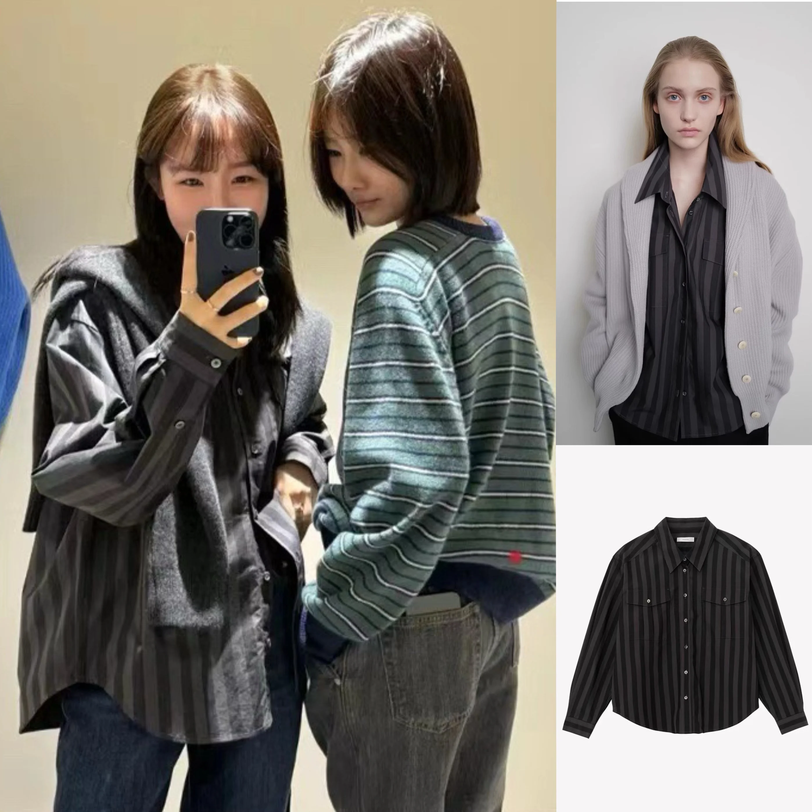 

Thiened Long Sve Casual irt MONAL2024 Winter Vintage Color Blo Wide Stripes Loose Fit Women's Premium Faion Top