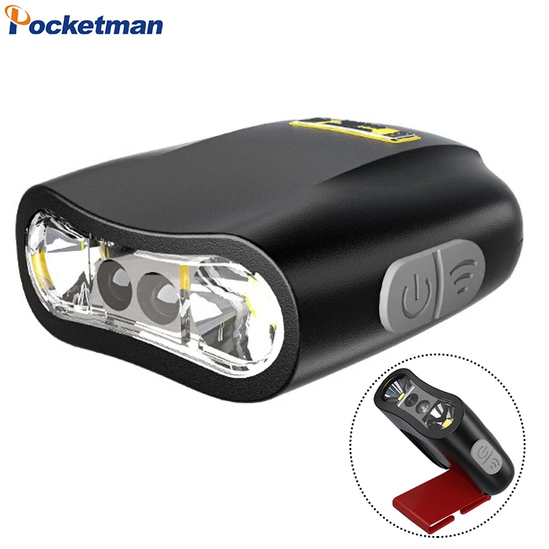 

Smart Motion Sensor Mini Cap Clip Headlamp USB Rechargeable Headlight Portable Emergency Head Lamp Head Flashlight Hat Lamp