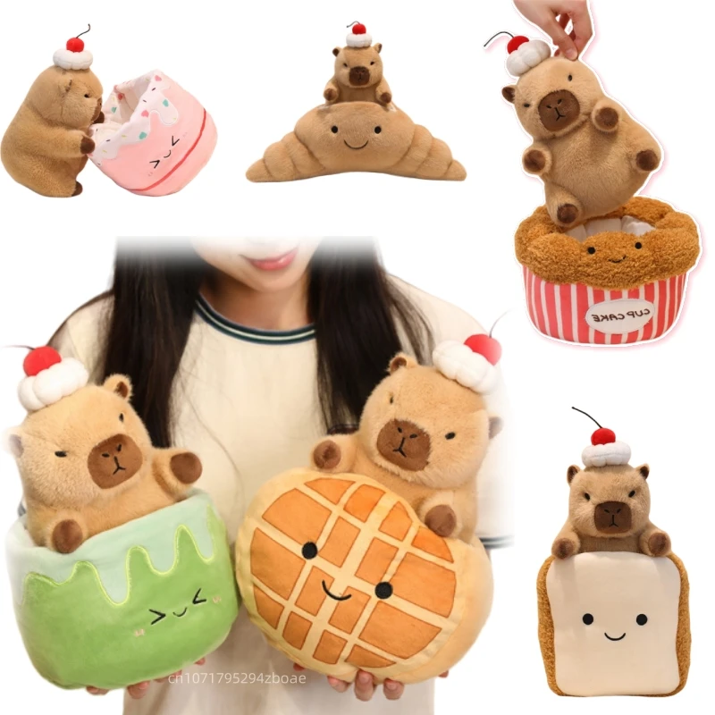 

20cm Fun Cosplay Cake Capybara Plush Doll Pillow Food Croissant Bread Waffles Capybara Stuffed Toy Home Decor Gift For Kids
