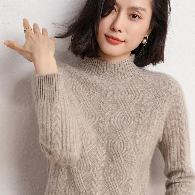 New Cashmere Sweater In Autumn And Winter, Women\'s Semi-High-Necked, Thick-Sleeved, Fashionable And Comfortable Bottoming Coat.