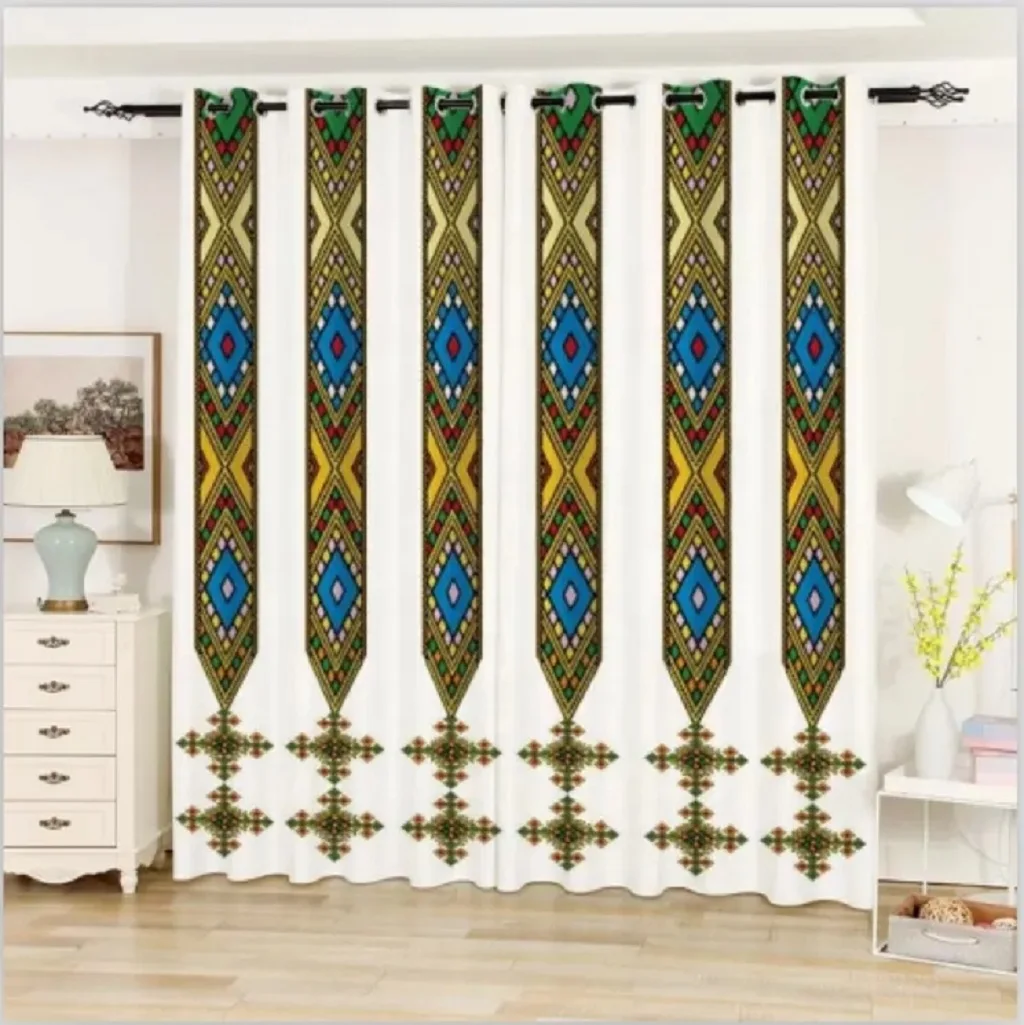 Strip Ethiopian Traditional Cortinas Room Decor Curtains for Living Room Bedroom Luxury Window Curtain Rideau Pour Le Salon ستائ