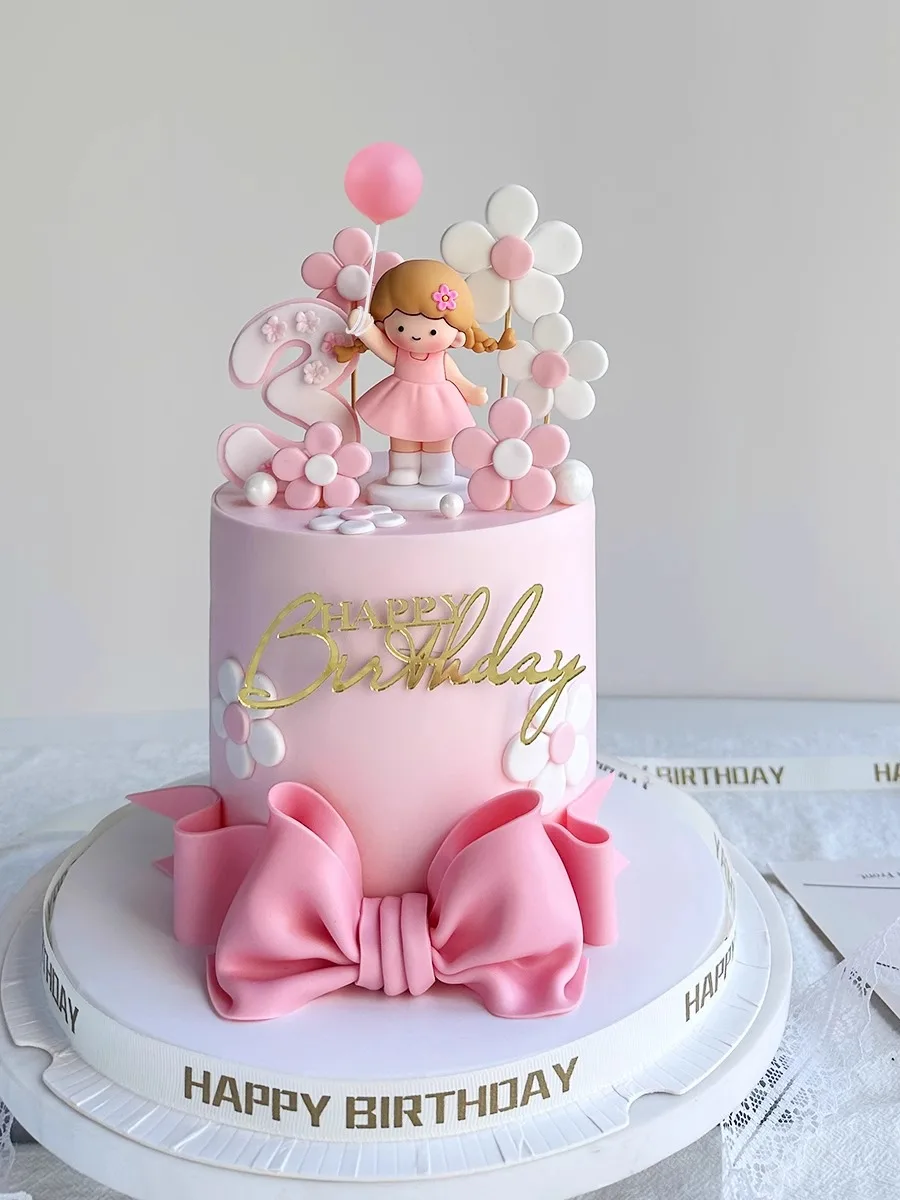 Nowe dekoracje na tort księżniczki Happy Birthday Cake Toppers dla dziewczynki 1st Years Old Birthday Baby Shower Party Decor Flower Gift Box