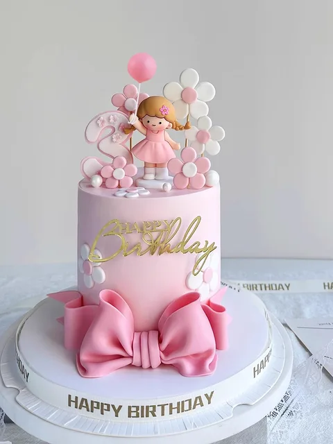 Nowe dekoracje na tort księżniczki Happy Birthday Cake Toppers dla dziewczynki 1st Years Old Birthday Baby Shower Party Decor Flower Gift Box
