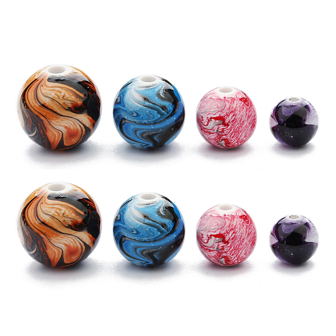 30-100pcs/lot Ink Painting Resin Beads 6/8/10/12/14mm Colorful Round Resin Beads Loose Spacer Bead For Jewelry Making Bracelet