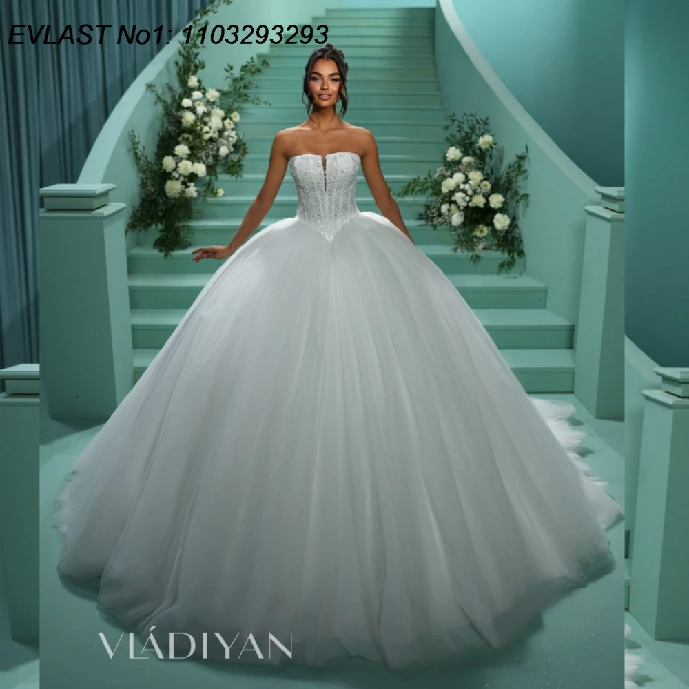 

EVLAST Customized 2026 Sparkly A Line Wedding Dress Lace Applique Tulle Beading Wedding Bridal Bride Gowns Robe De Mariee TBD39