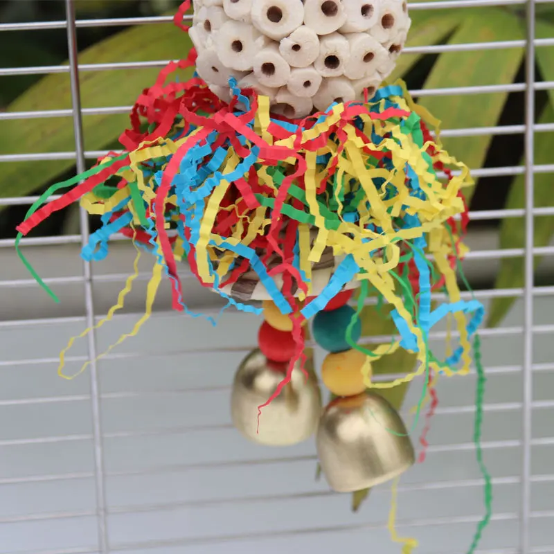 Bird toys, straw hats, colored shredded paper bells, chewy skewers, puzzle solving, cute doll shaped parrot toys