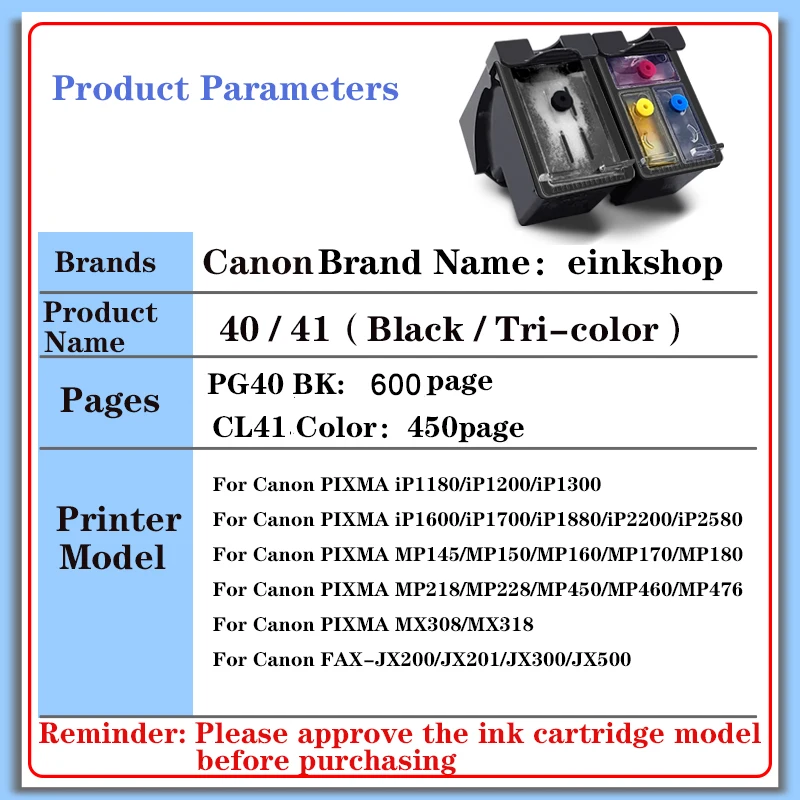 einkshop PG40 CL41 Compatible Ink Cartridge for canon PG 40 41 pg-40 cl-41 for printer iP1600 iP1200 iP1900 MP140 MP150 MX300 40