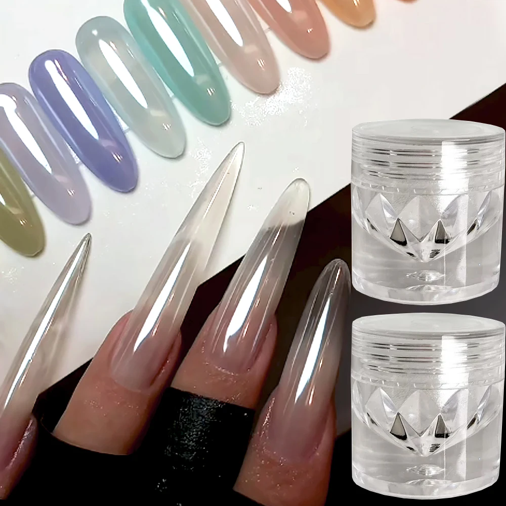 1jar Moonlight Shell Mirror Aurora Glitter Crystal Powder Pearl White Nail Buffing Powder Bright Highlight Shimmer Rubbing Dust