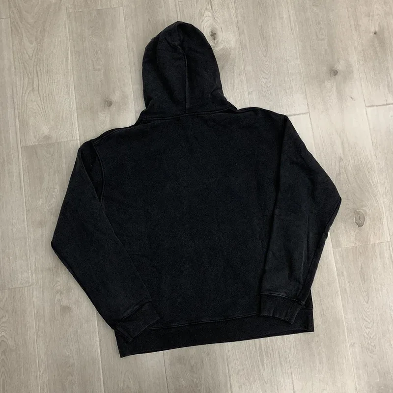 Front Pocket Big Letter Skull People Print Washed Hooded Hoodies for Men and Women Vintage Pullover Loose Cotton Sweatshirts