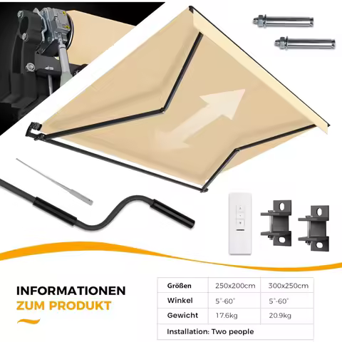 Electric Retractable Awning for Patio， Motorized Awnings, Sunshade Shelter Crank Handle, for Outdoor Deck, Balcony, Yard, Beige