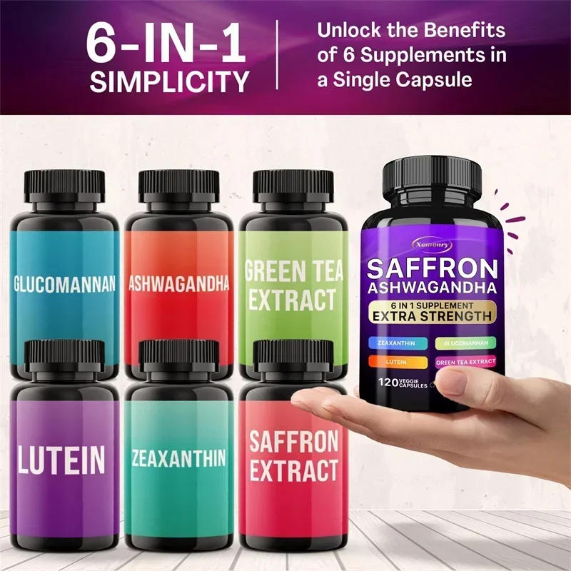 Saffron Supplement Glucomannan Ashwagandha Green Tea Extract Lutein and Zeaxanthin Extract Capsules - Improves Mood and VisionCa - Image 4