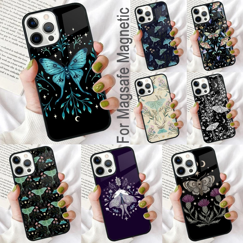 Forest Magical Moth Thistle Magnetic Soft Phone Case for iPhone 16 Promax 15 Pro 13 14 Plus 11 12 Mini MagSafe Coque