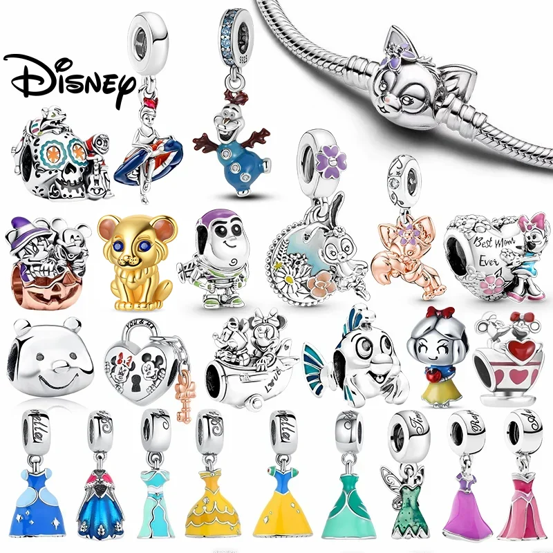 

925 Silver Disney Mickey Lina Belle Winnie the Pooh Charm Pendant Fit Necklace Original Bracelet DIY Birthday Women's Party Gift
