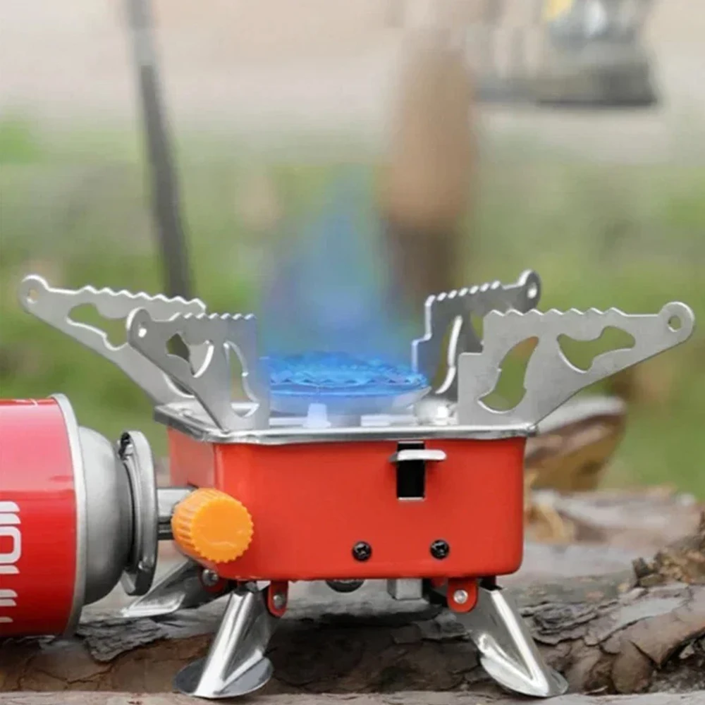 موقد غاز صغير محمول قابل للطي للتخييم في الهواء الطلق، موقد مربع مدمج مع موقد لوتس