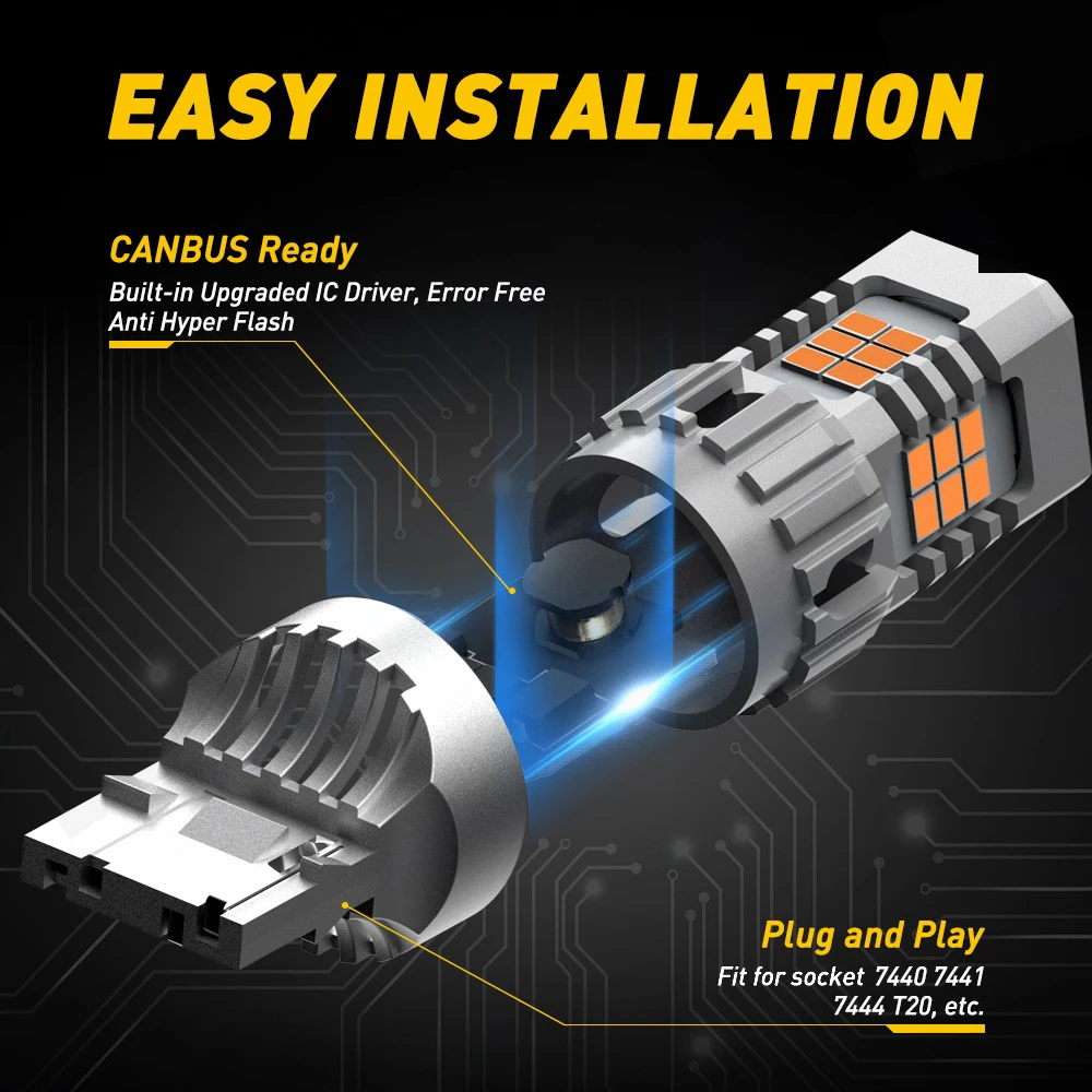 AUXITO 2 pz T20 LED Canbus No Hyper Flash W21W WY21W 7440 7440NA LED ambra Car indicatori di direzione lampadine Error Free Auto Lamp 12V