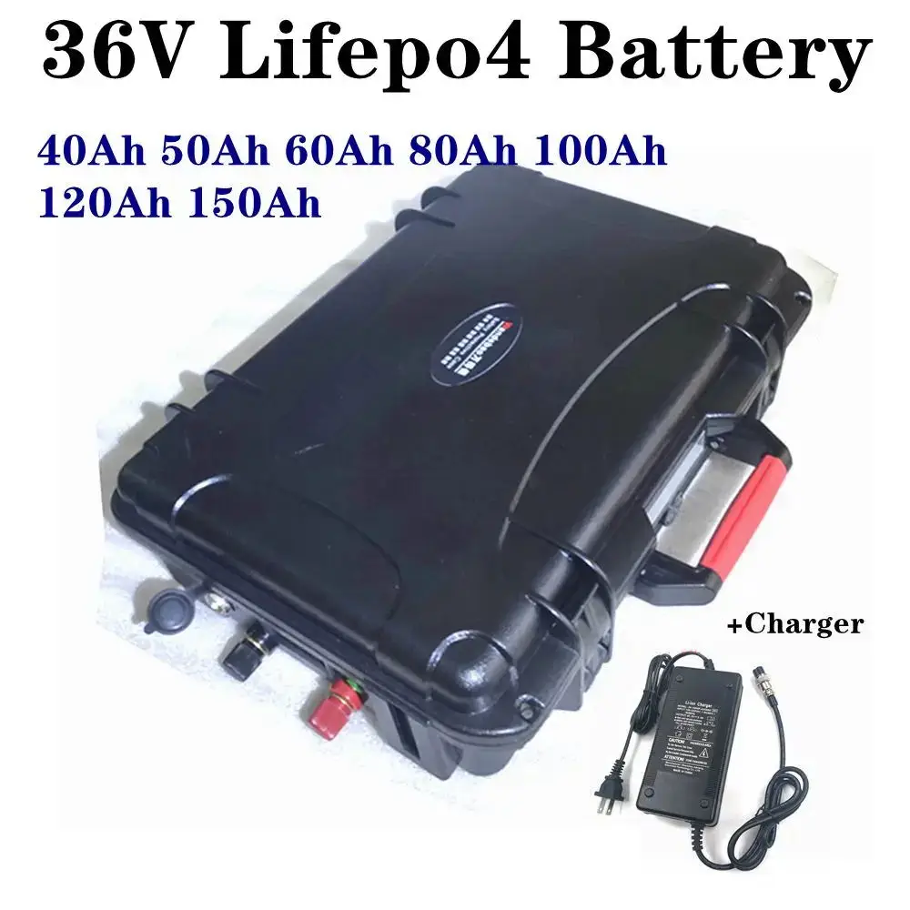 

waterproof Lifepo4 36V 40Ah 60Ah 80Ah 100ah 120Ah 150Ah Lithium battery bms for trolling motor Propeller boat+Charger