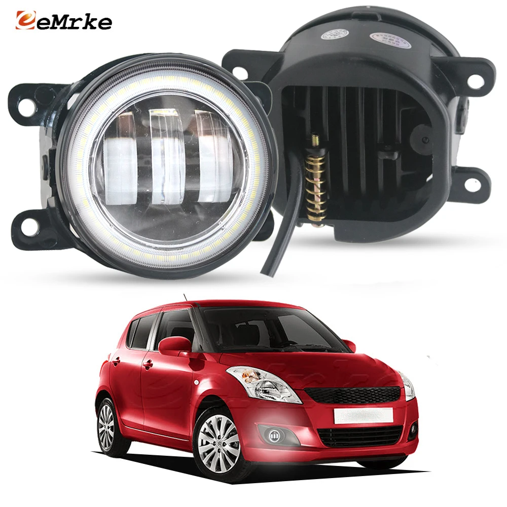 

White / Yellow Led Fog Lamp Lens For Suzuki Swift 4 2010 2011 2012 2013 Car PTF Updated Front Angel Eyes DRL Day Lights 40W Pair