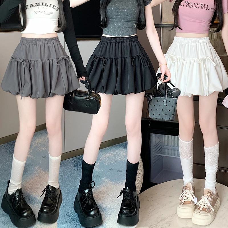 Fashion Bow Short Skirt Women A-line Fluffy Elastic Waist Sexy Mini Skirt