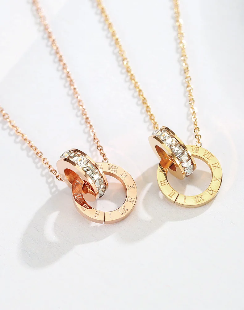 18K Gold Plated Stainless Steel Interlocking Circles Infinity Style Roman Numbers Wedding Statement Collar Necklace For Women