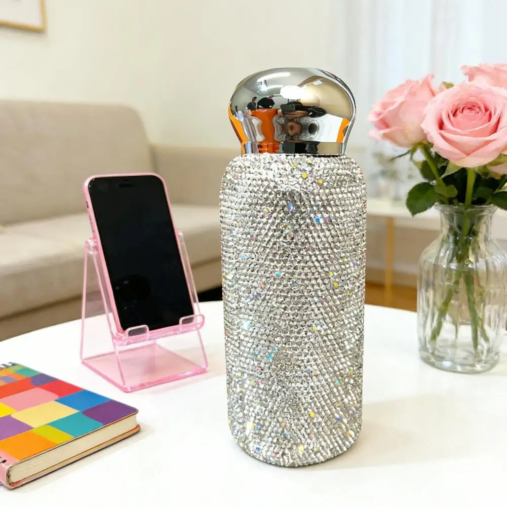 Pocket Size Insulated Cup Rhinestone Stainless Steel Thermal Cup Mini Insulated Travel Mug Portable Glitter Water for Women
