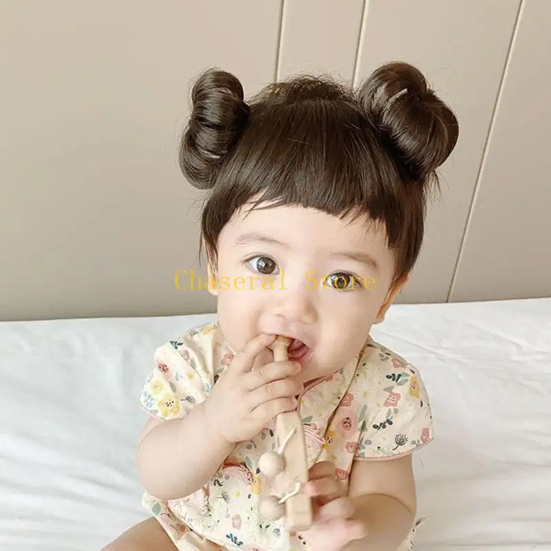 

E7CE Trend Baby Bun Headwear Girls парик с челкой Модные украшения для волос Вечерние повязки на голову для детей