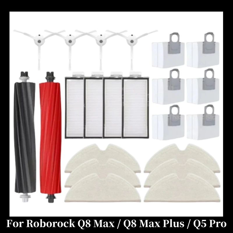 

For Roborock Q8 Max / Q8 Max Plus / Q5 Pro Plus Roller Side Brush Filter Mop Dust Bag Robot Vacuums Accessories Spare Part