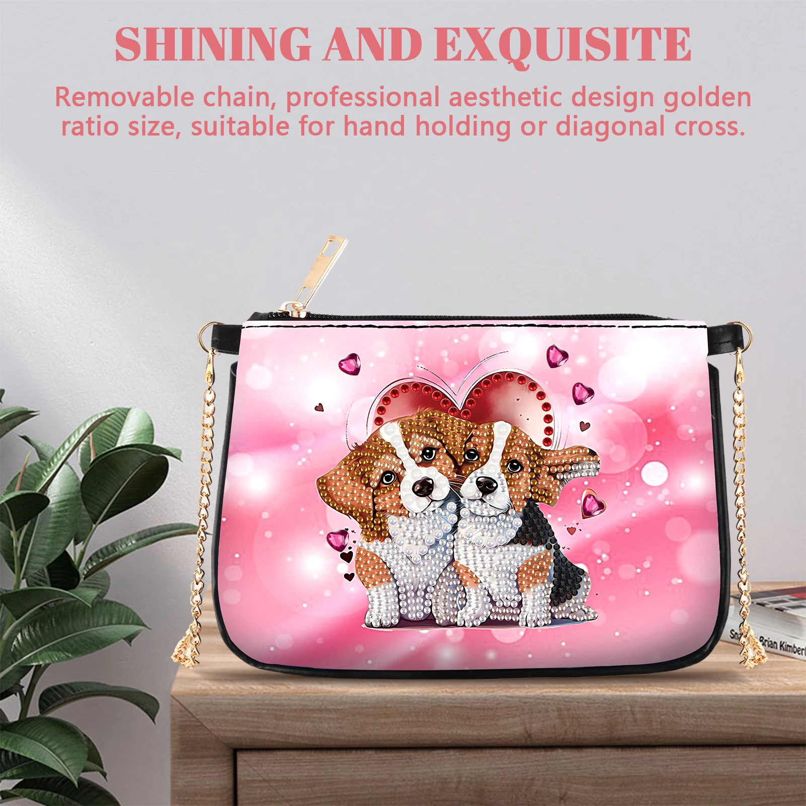 شكل خاص زهرة جرو الماس اللوحة حقيبة صغيرة 5D DIY الماس الفن حقيبة يد حجر الراين غرزة حقيبة كتف للنساء الفتيات #4