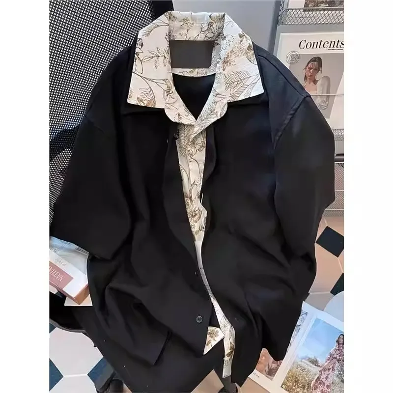 

Loose Fit American Style Short Sleeve Shirt Men's Summer Large Size 300 Pounds Unique Outerwear Youth Fashion Polyester Fiber