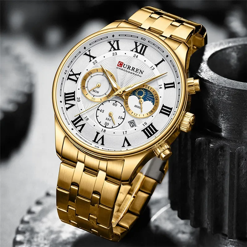 CURREN New Man WristWatch Waterproof Chronograph Men Watch Military Top Brand Luxury Gold Stainless Steel Sport Male Clock 8427