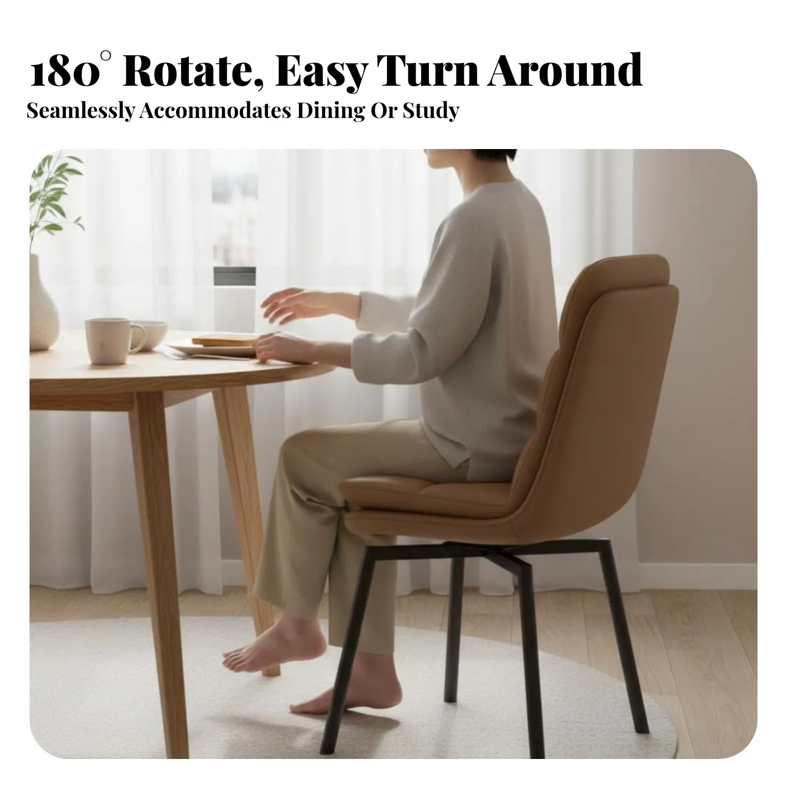Ribbed Spine Rotating Seat Fully Upholstered Dining Chair Ergonomic Design High Weight Capacity for Residential Owners