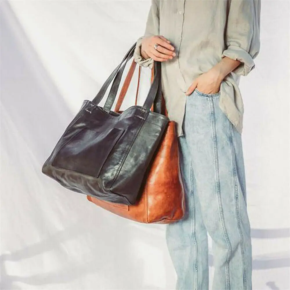 Women Vintage Weekender Soft Leather Oversized Shoulder Bag Large Tote Handbags Fashion Portable Outdoor Travel Bags