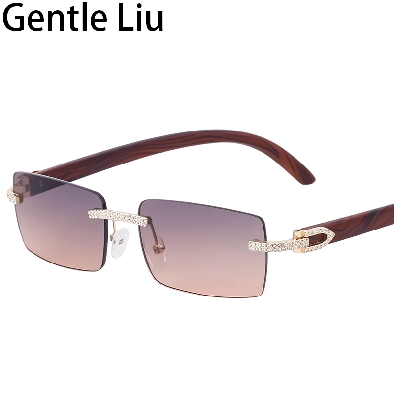 Óculos de sol sem aro retangular pequeno para homens e mulheres óculos de sol sem moldura vintage masculino, marca de luxo shades, UV400, 2021