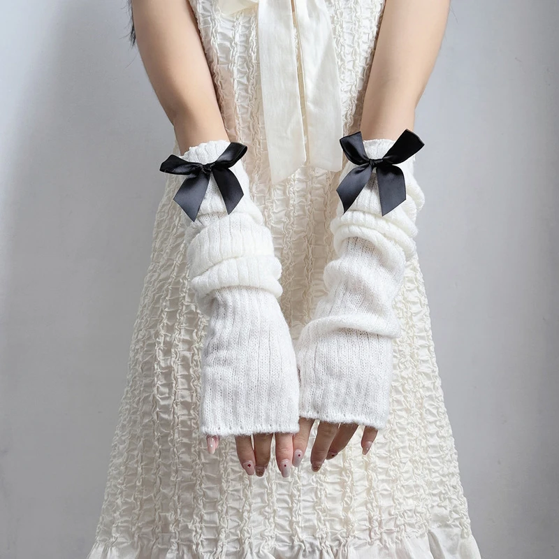 Zoete strik gebreide warme armmouwen meisje zachte elastische stof decoratieve vingerloze lange handschoenen feest casual mode-accessoire